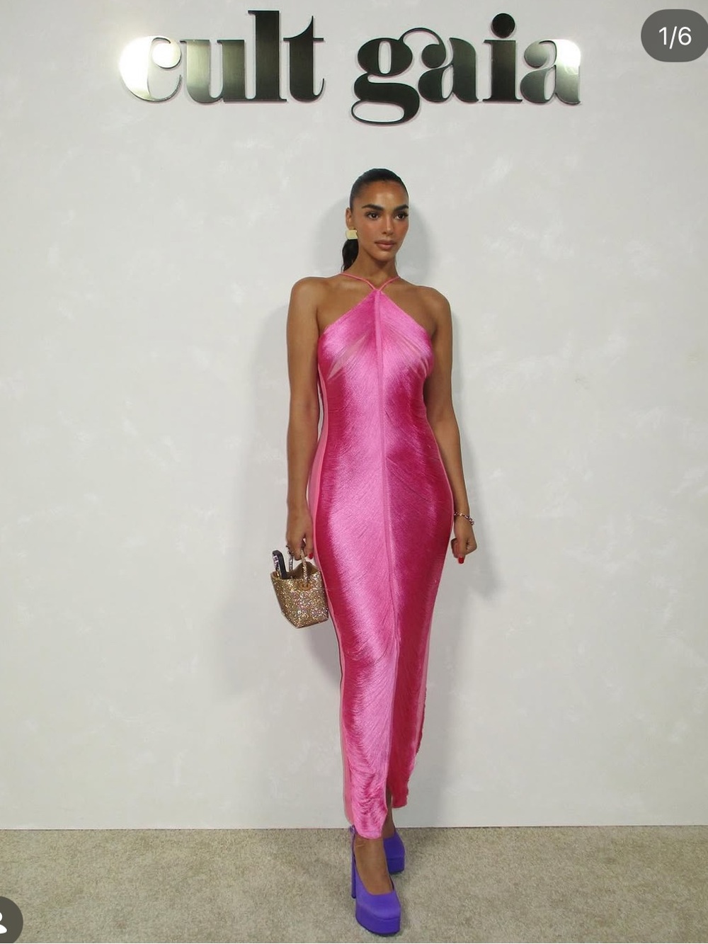 Cult Gaia Renata Pink FringeHalter Satin Maxi Dress